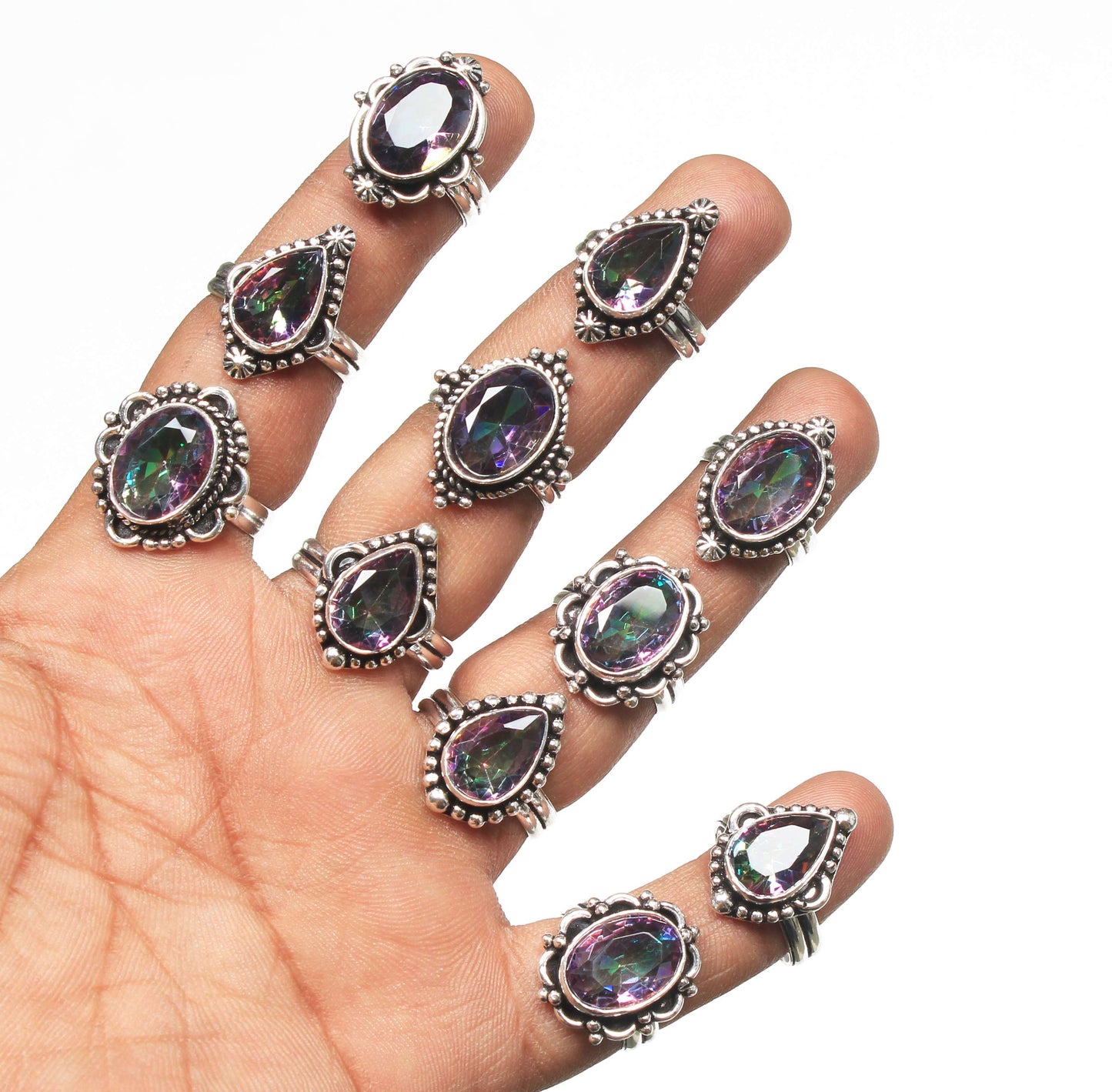 Mystic Topaz Rings For Women Rainbow Mystic Topaz Crystal Handmade Rings Jewelry