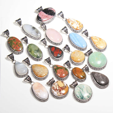Assorted Gemstone Designer Pendants – Silver-Plated, Handmade, Mixed Designs | Wholesale