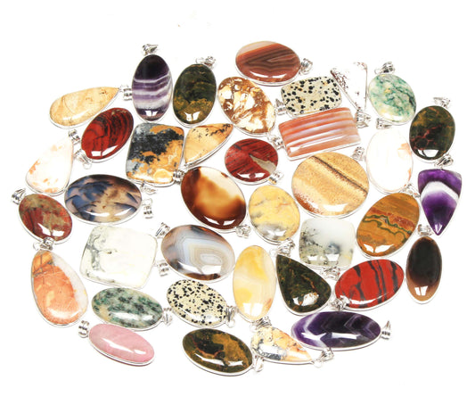 Assorted Crystal Bezel Pendants – Silver-Plated, Handmade, Multi Gemstone | Wholesale