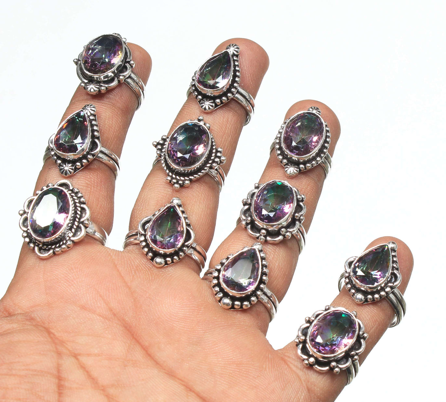 Mystic Topaz Rings For Women Rainbow Mystic Topaz Crystal Handmade Rings Jewelry