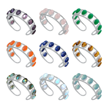 Bracelets manchettes réglables faits main en cristal naturel assorti pour femmes Lot de gros bracelets joncs plaqués argent multicolores