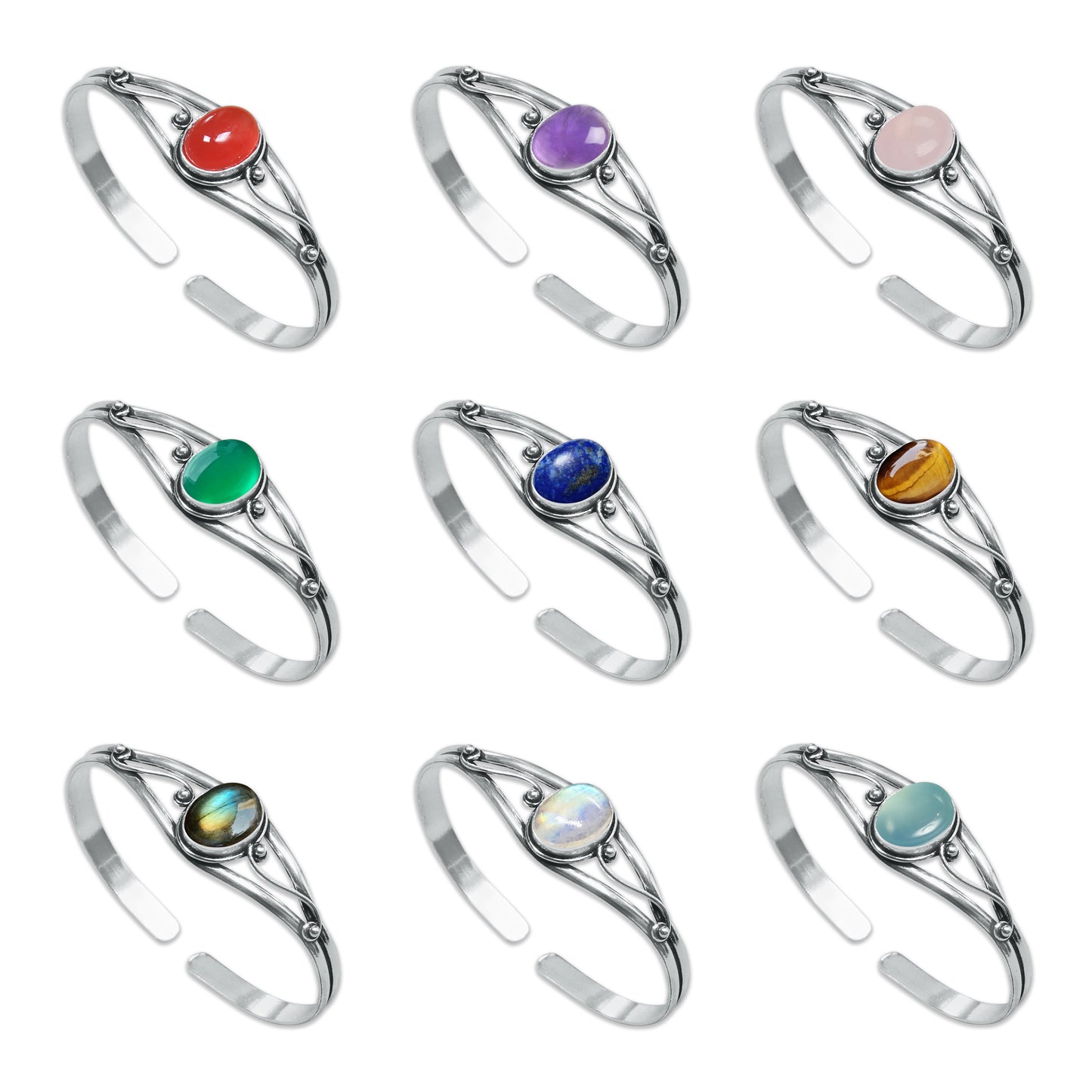 Handmade Aura Line Bracelet – Silver-Plated, Adjustable Cuff (14x10 mm Oval)