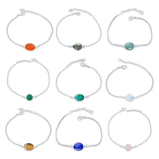 Bezel Designer Chain Bracelets – Silver-Plated, Handmade, Assorted Crystals | Wholesale