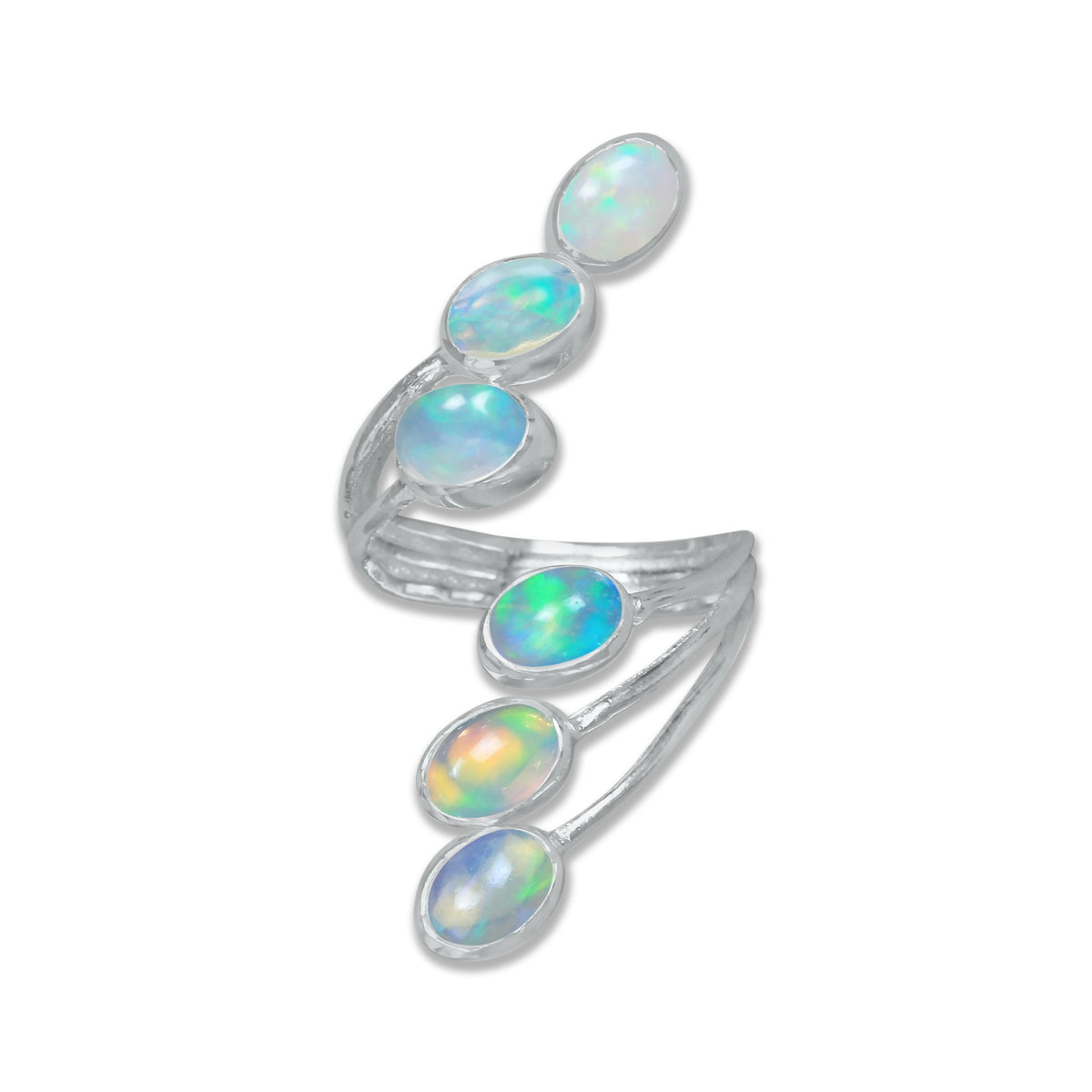 Six-Stone Ethiopian Opal Wrap Ring – Handmade 925 Sterling Silver Statement Design | Made to Order