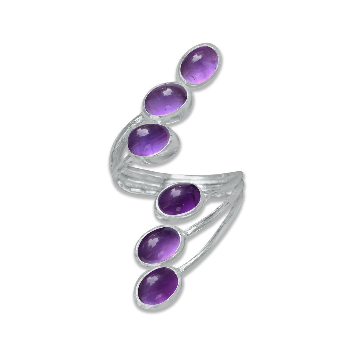 Six-Stone Amethyst Wrap Ring – Handmade 925 Sterling Silver Statement Design | Made to Order