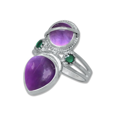 Double Gemstone Teardrop Statement Ring – 925 Sterling Silver | Made to Order | 10 Stone Options