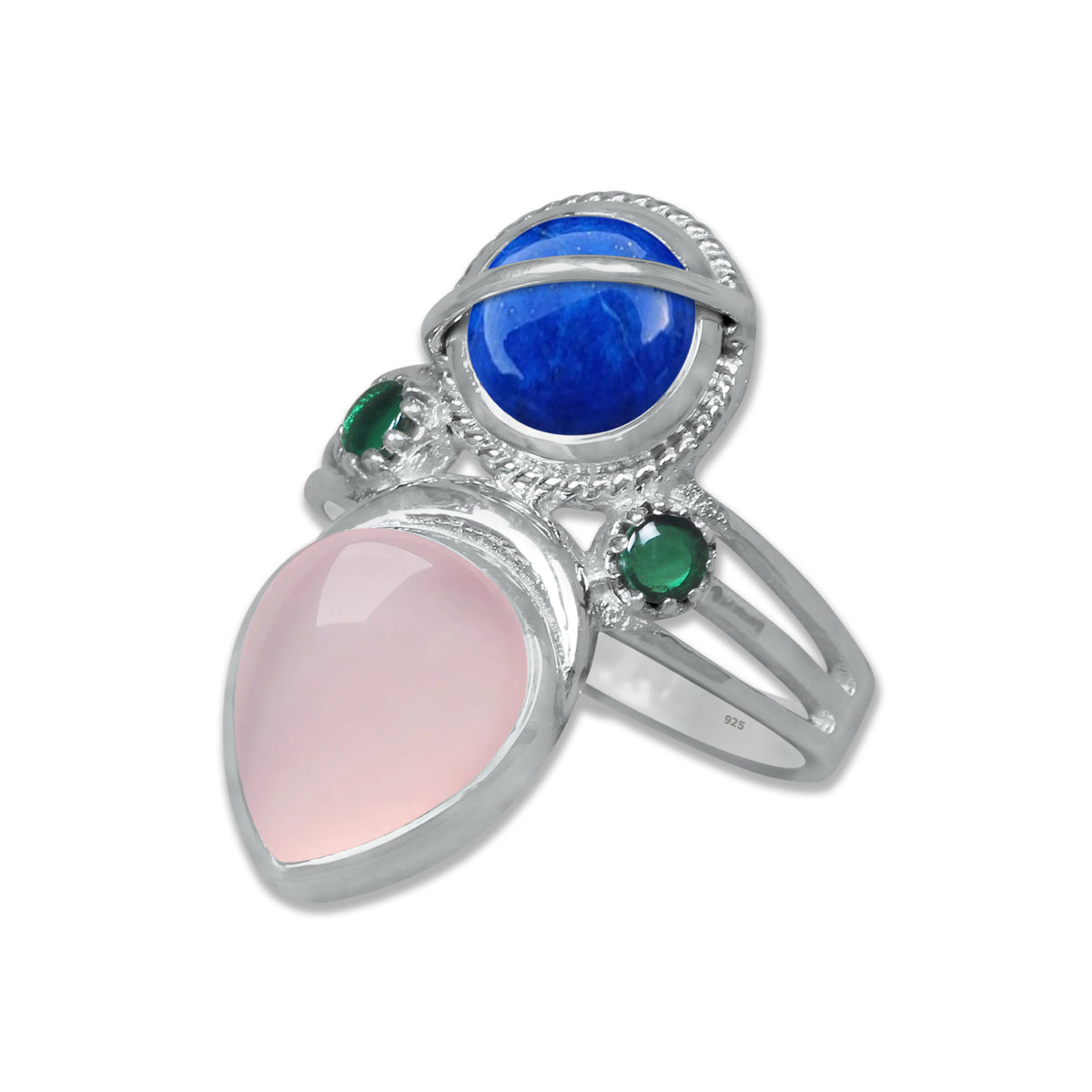 Sterling Silver Twin Gemstone Teardrop Ring – Dual Stone Statement Design | Made to Order