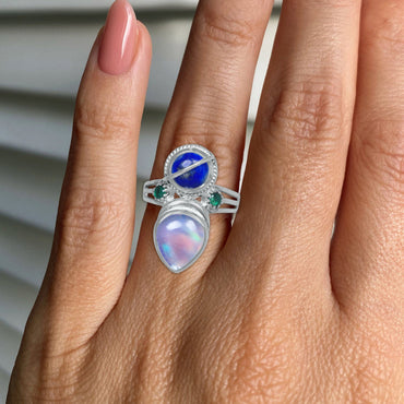 Sterling Silver Twin Gemstone Teardrop Ring – Dual Stone Statement Design | Made to Order
