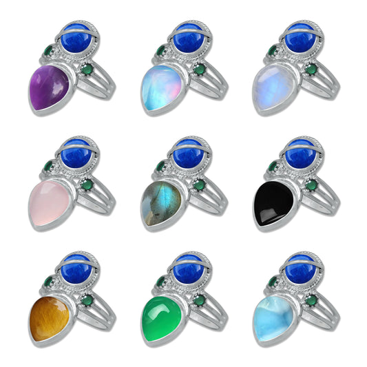 Sterling Silver Twin Gemstone Teardrop Ring – Dual Stone Statement Design | Made to Order