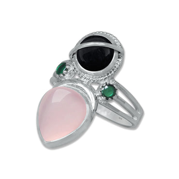 Sterling Silver Onyx Twin Gemstone Teardrop Ring – Dual Stone Statement Design | Made to Order