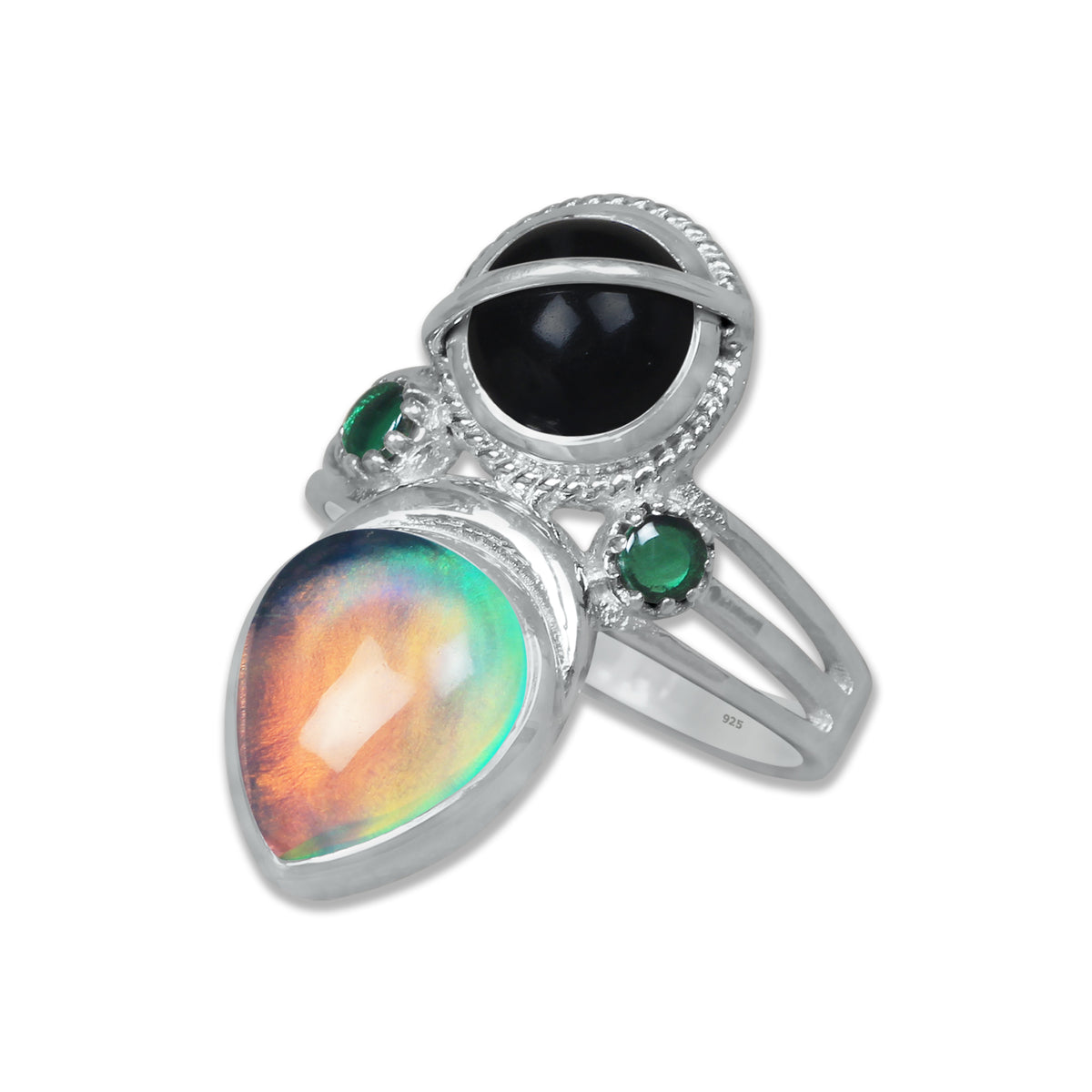 Sterling Silver Onyx Twin Gemstone Teardrop Ring – Dual Stone Statement Design | Made to Order