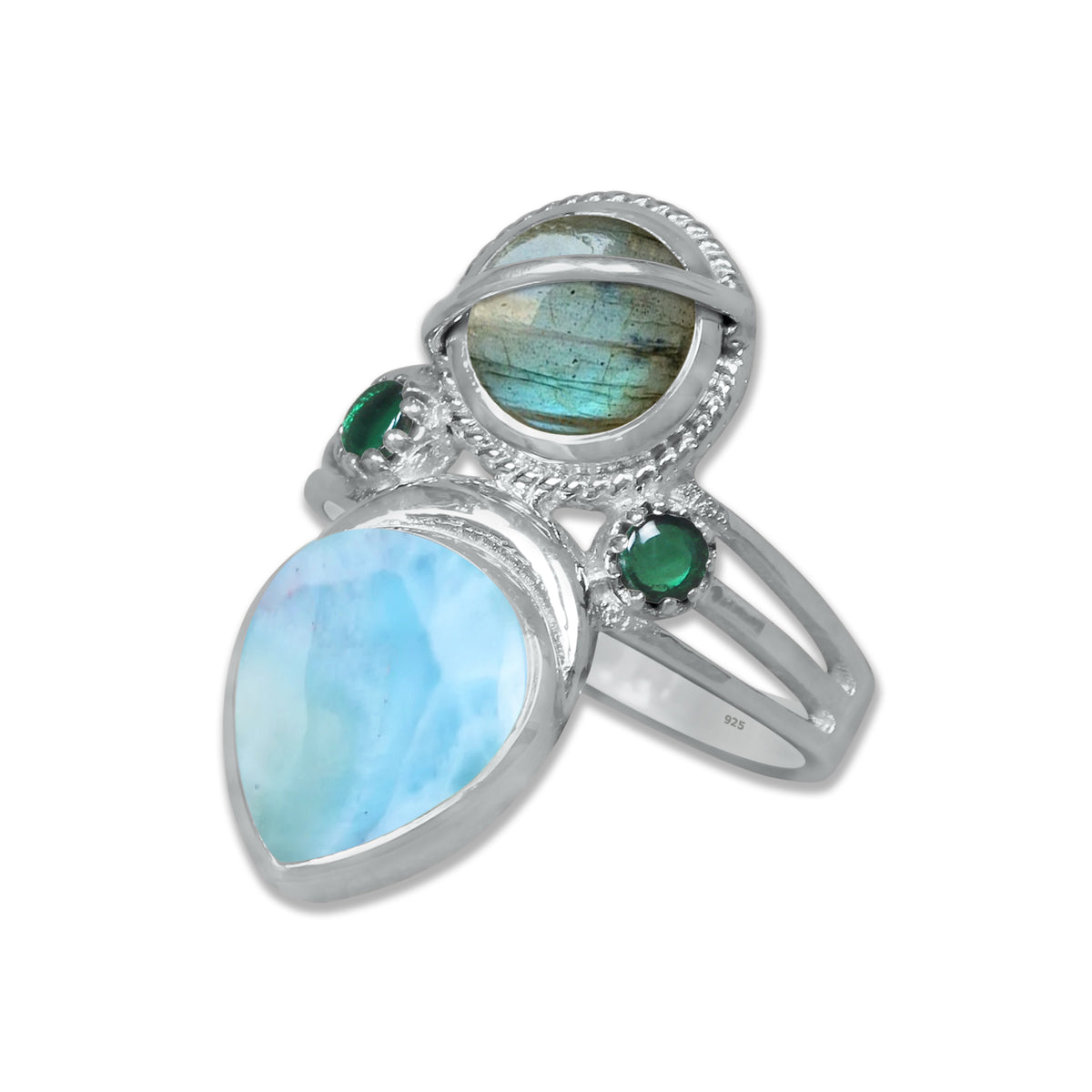 Sterling Silver Labradorite Twin Gemstone Teardrop Ring โ Dual Stone Statement Design | Made to Order