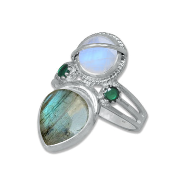 Sterling Silver Moonstone Twin Gemstone Teardrop Ring – Dual Stone Design | Made to Order