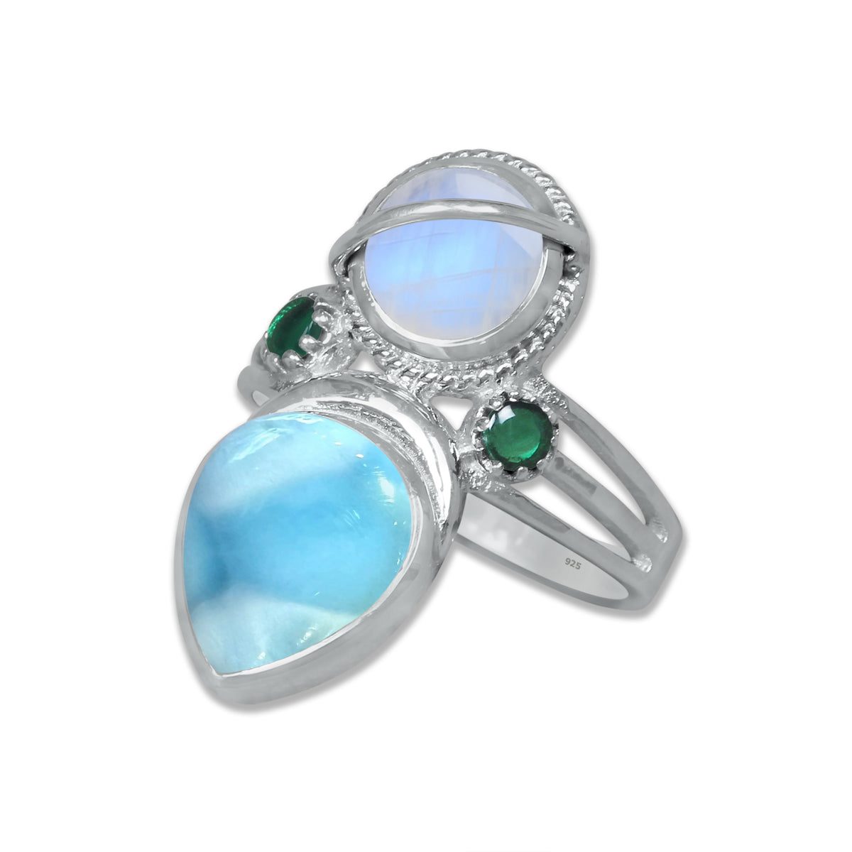 Sterling Silver Moonstone Twin Gemstone Teardrop Ring – Dual Stone Design | Made to Order