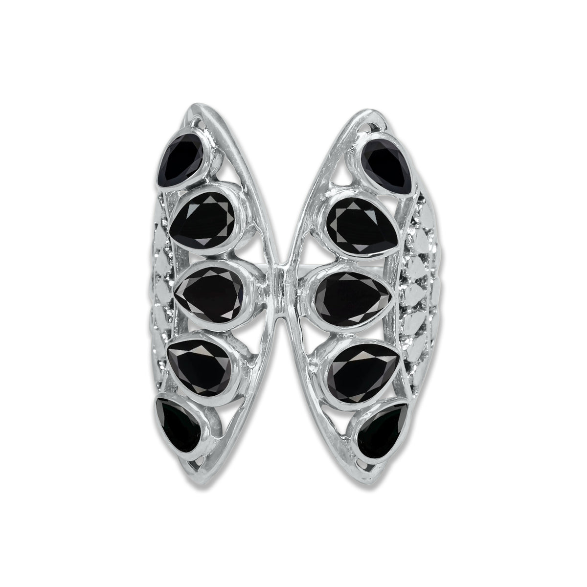 Sterling Silver “Wings of Light” Pear-Cut Gemstone Ring – 9 Stone Variants | Made to Order
