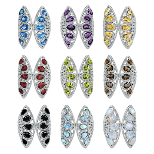 Sterling Silver “Wings of Light” Pear-Cut Gemstone Ring – 9 Stone Variants | Made to Order