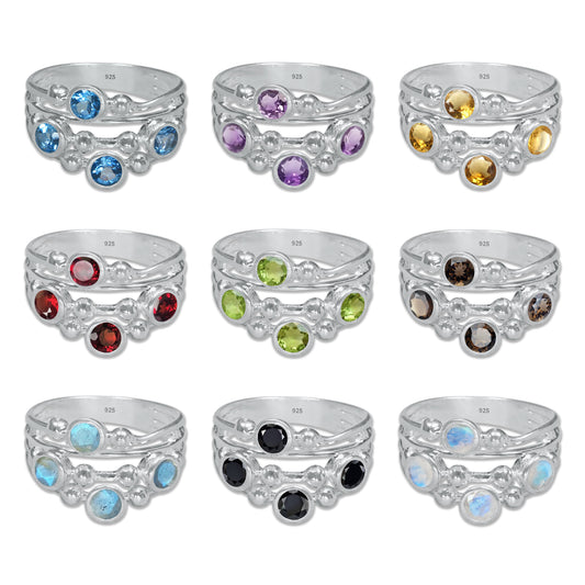 Boho Bubble Band Ring in 925 Sterling Silver – Natural Gemstone Variants | Made to Order