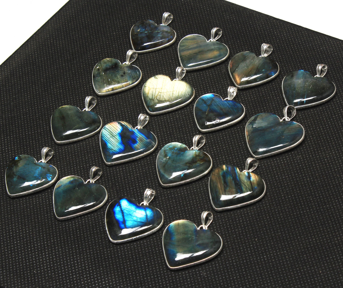 Labradorite Heart Pendants – Silver-Plated, Handmade, Blue Flash | Wholesale