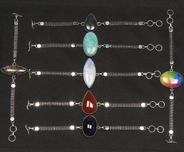 Assorted Crystal Chain Bracelets – Silver-Plated, Handmade, Multi-Color | Wholesale