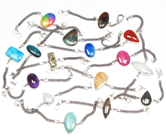 Assorted Crystal Chain Bracelets – Silver-Plated, Handmade, Multi-Color | Wholesale