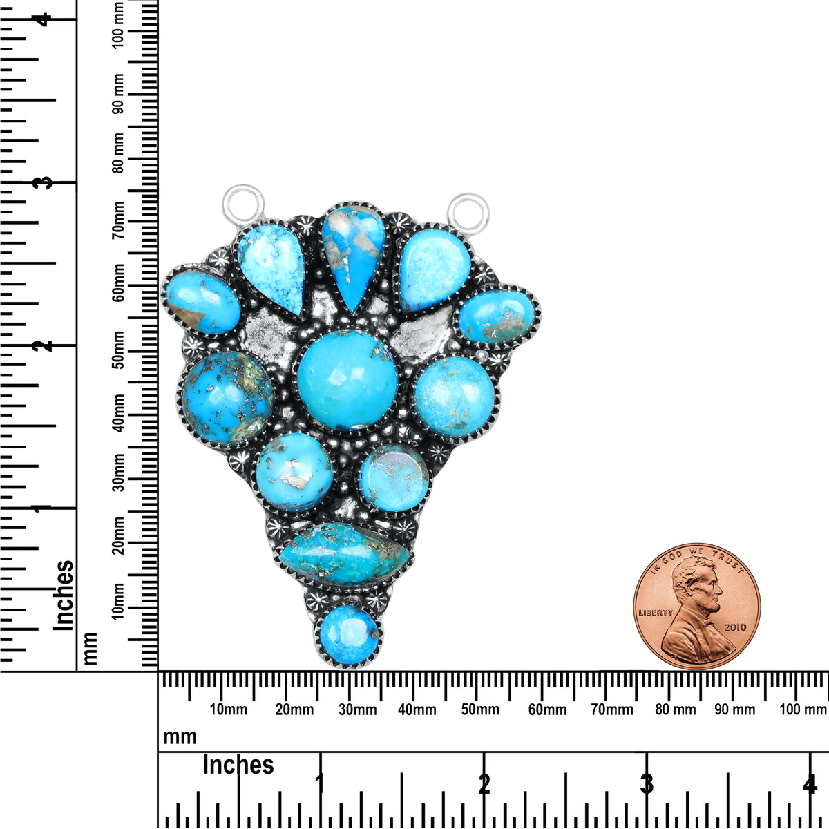 Navajo Turquoise Waterfall Cluster Pendant Necklace | Oxidized Silver Plated Brass | 24" Chain