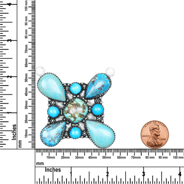 Navajo Turquoise Four-Point Blossom Necklace | Oxidized Silver Plated Brass | 24" Chain