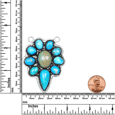 Navajo Turquoise Shield Halo Necklace | Oxidized Silver Plated Brass | 24" Chain