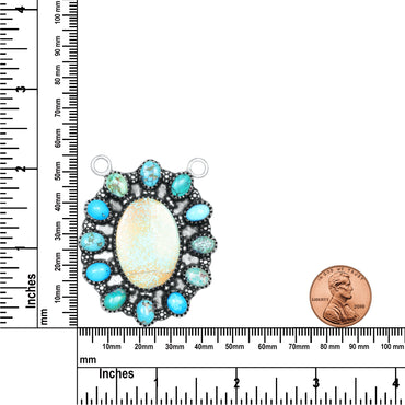 Navajo Turquoise Rosette Medallion Necklace | Oxidized Silver Plated Brass | 24" Chain