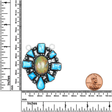 Navajo Turquoise Sunburst Necklace | Oxidized Silver Plated Brass | 24" Chain