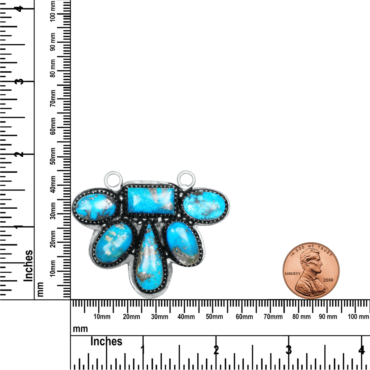 Navajo Turquoise Fan Bar Necklace | Oxidized Silver Plated Brass | 24" Chain