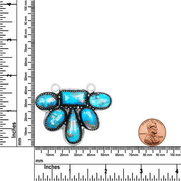 Navajo Turquoise Fan Bar Necklace | Oxidized Silver Plated Brass | 24" Chain