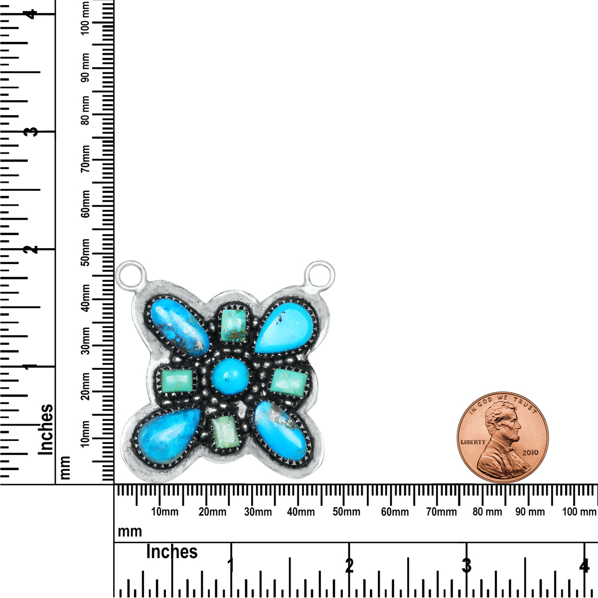 Navajo Turquoise Cross Blossom Necklace | Oxidized Silver Plated Brass | 24" Chain