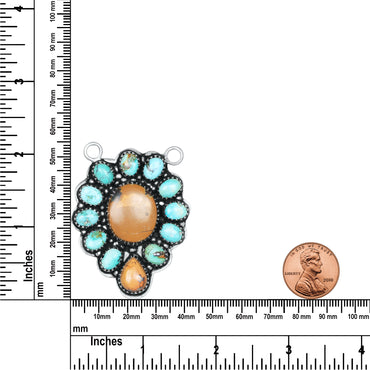 Navajo Turquoise Oval Matrix Cluster Necklace | Oxidized Silver Plated Brass | 24" Chain