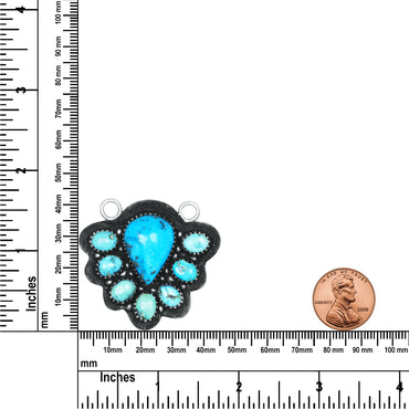 Navajo Turquoise Paw Print Necklace | Oxidized Silver Plated Brass | 24" Chain