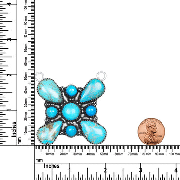 Navajo Turquoise Trillium Cross Necklace | Oxidized Silver Plated Brass | 24" Chain