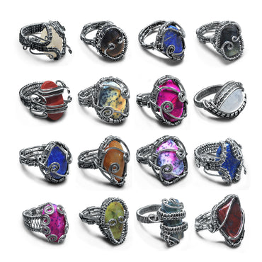 Wire Wrapped Gemstone Rings – Copper, Gold, Silver & Black Rhodium | Handmade | Wholesale Bundles