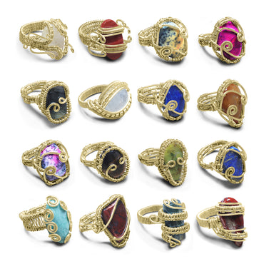Wire Wrapped Gemstone Rings – Silver, Copper, Gold & Black Rhodium | Handmade | Wholesale Bundles