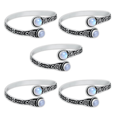Two-Stone Rainbow Moonstone Bracelets – Silver-Plated, Adjustable, Boho Chic | Wholesale