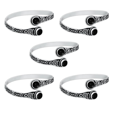 Two-Stone Black Onyx Bracelets – Silver-Plated, Adjustable, Boho Chic | Wholesale