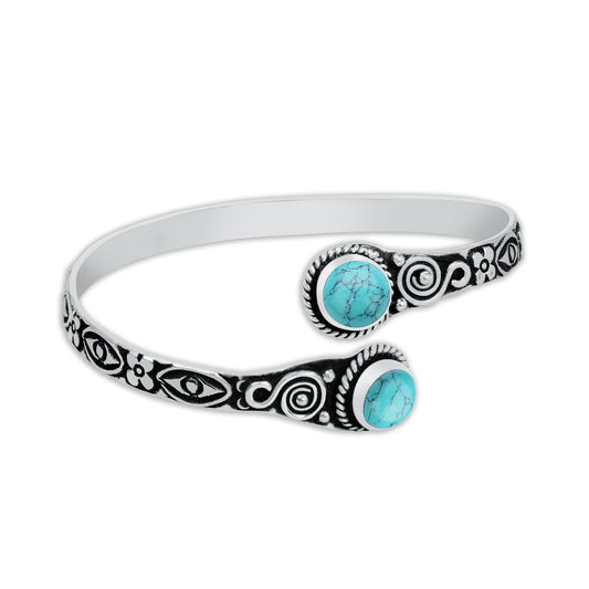Two-Stone Created Turquoise Bracelets – Silver-Plated, Adjustable, Boho Chic | Wholesale