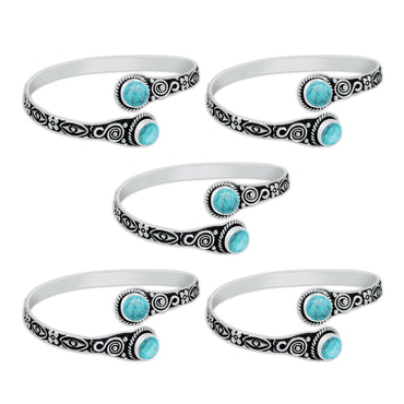 Two-Stone Created Turquoise Bracelets – Silver-Plated, Adjustable, Boho Chic | Wholesale