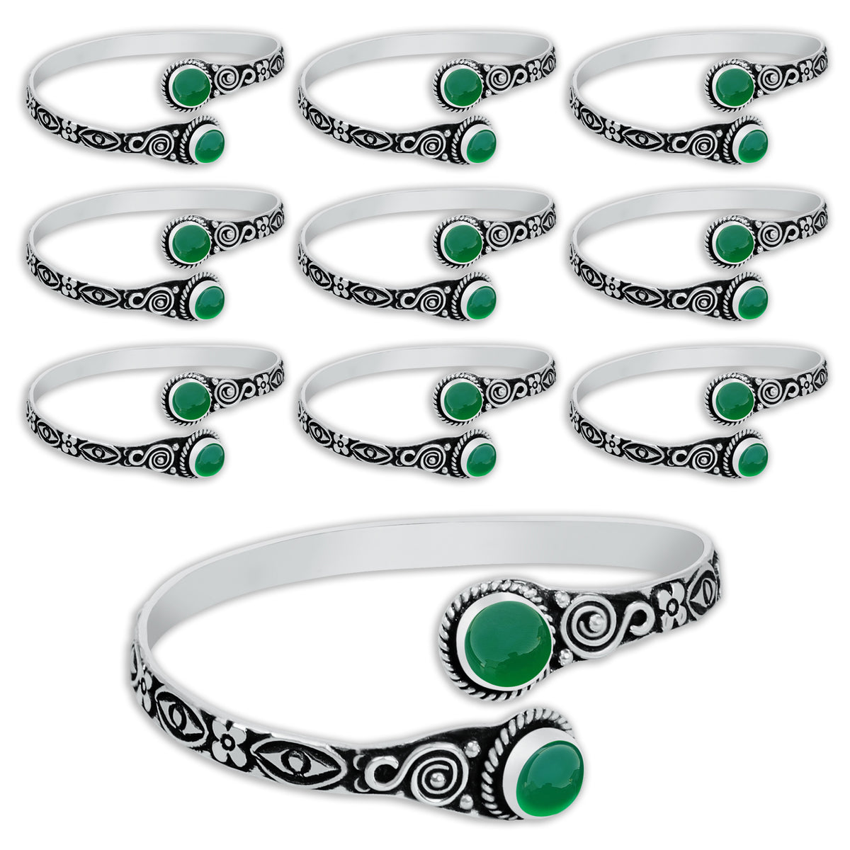 Two-Stone Green Onyx Bracelets – Silver-Plated, Adjustable, Boho Chic | Wholesale