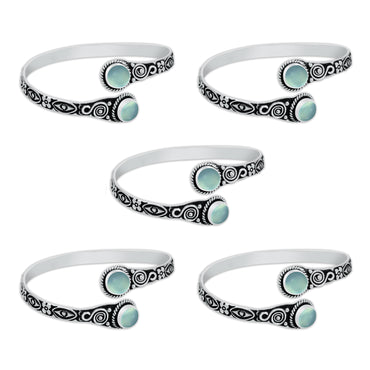 Two-Stone Aqua Chalcedony Bracelets – Silver-Plated, Adjustable, Boho Chic | Wholesale