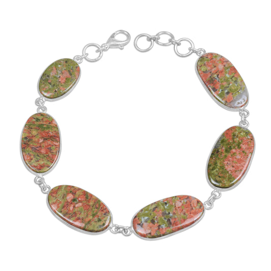 Unakite Link Bracelets – Silver-Plated, Adjustable, Minimalist | Wholesale