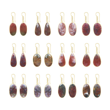 Red Moss Agate Earrings – Silver-Plated Brass, Bezel Drop | Wholesale