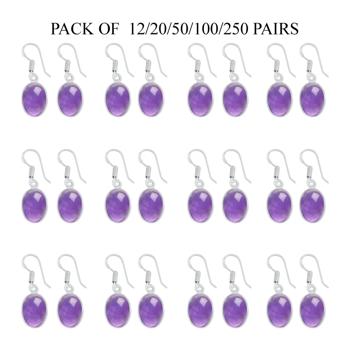 Amethyst Bezel Earrings – Silver-Plated, Handmade, Minimalist | Wholesale