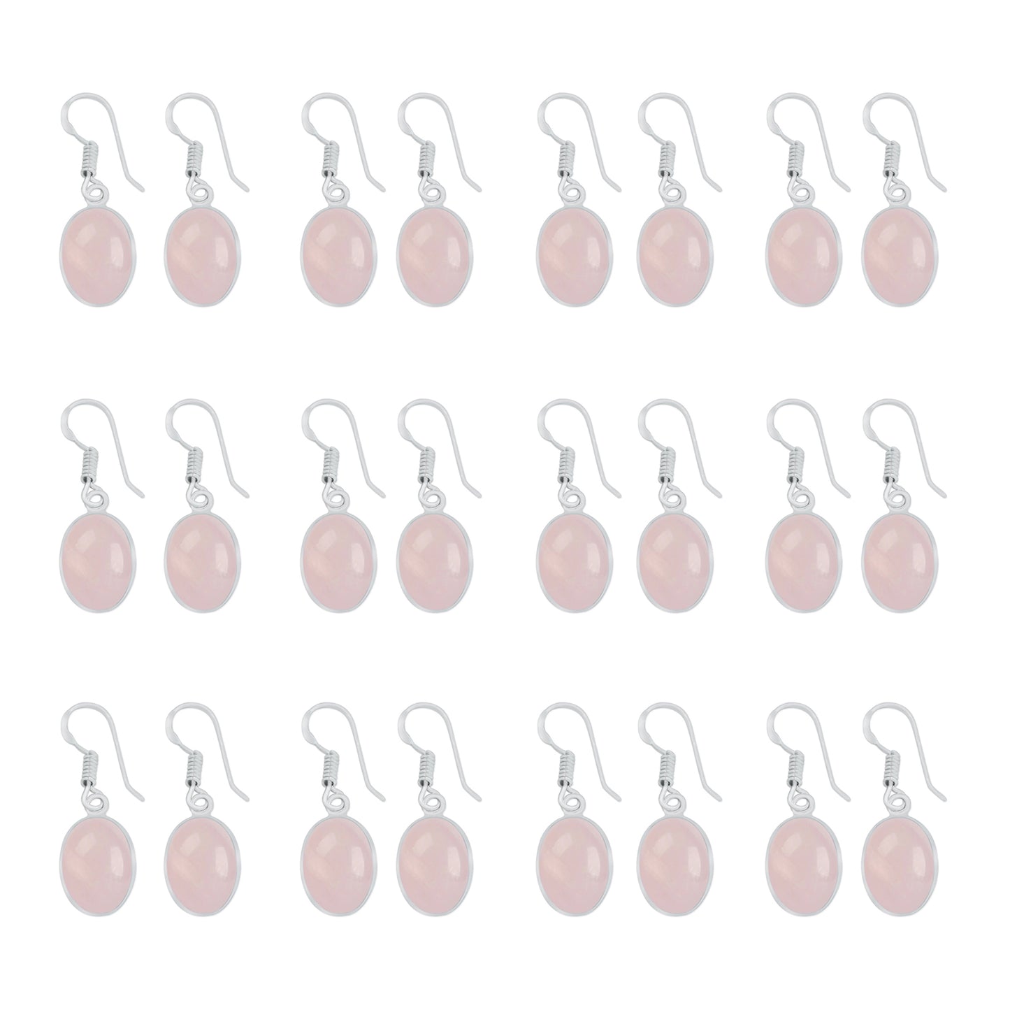 Rose Quartz Bezel Earrings – Silver-Plated, Handmade, Dainty Minimalist | Wholesale