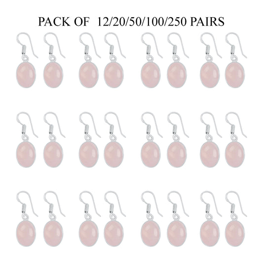 Rose Quartz Bezel Earrings – Silver-Plated, Handmade, Dainty Minimalist | Wholesale