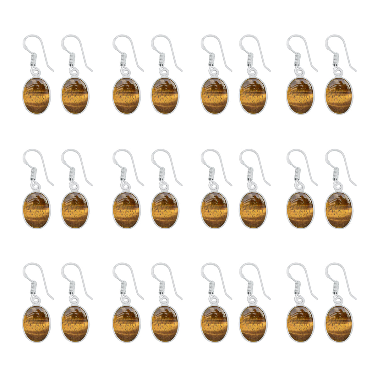 Boucles d'oreilles œil de tigre - Plaqué argent, délicates et minimalistes, vente en gros