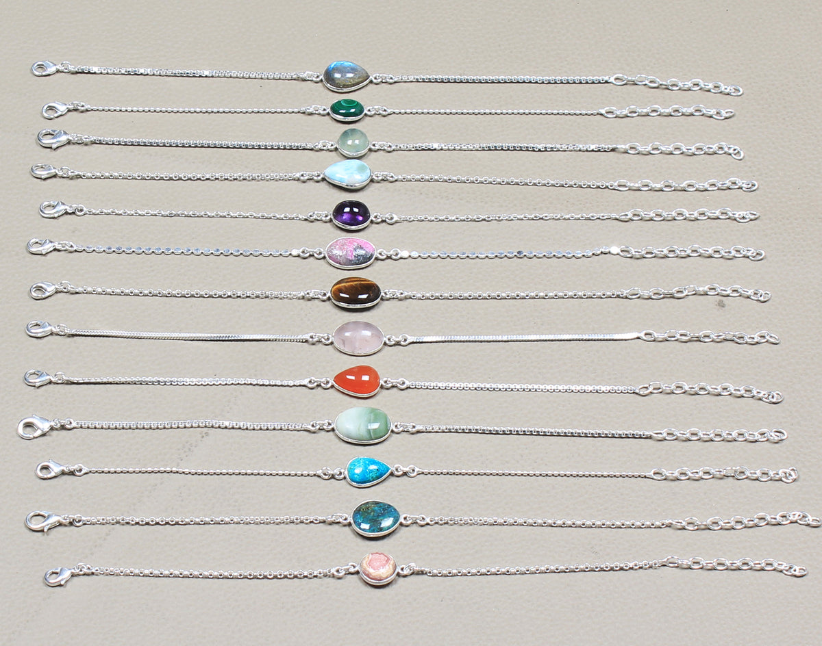 Bezel Designer Chain Bracelets β Silver-Plated, Handmade, Assorted Crystals | Wholesale